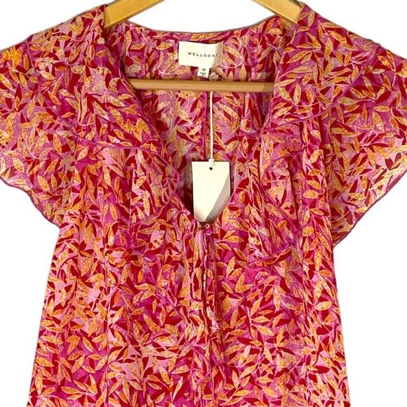 Melloday Size M Y2K Top Gauzy Fairy Core Flounce Sleeve Floral Leaf Lightweight - Picture 3 of 6